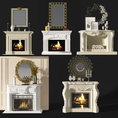 欧式法式雕花壁炉装饰镜画框镜框摆件组合