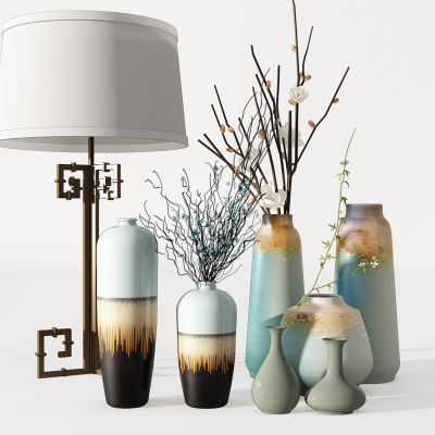 新中式花瓶花艺台灯摆件组合