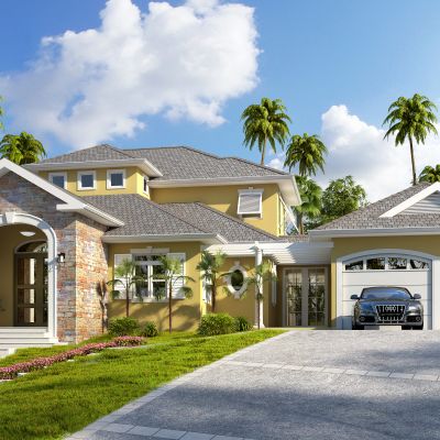 现代海南别墅花丛树景观配景