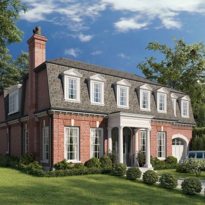 美式乡村别墅灌木树植物墙景观配景