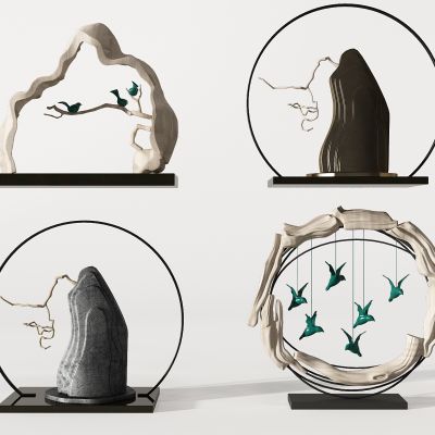 新中式干枝根雕假山饰品摆件