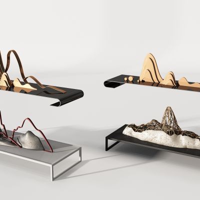 新中式禅意铁艺假山山形山脉摆件造型片石头