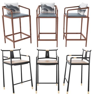 新中式靠背吧台椅