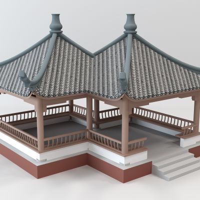 中式古建凉亭连廊