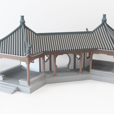 中式古建凉亭连廊