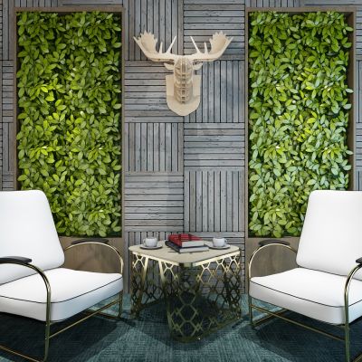 现代植物墙休闲椅组合