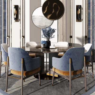现代圆形餐桌椅组合