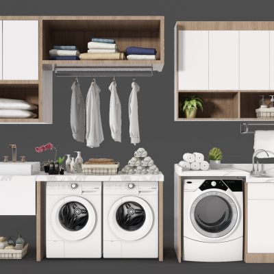 现代阳台洗手台洗衣机吊柜