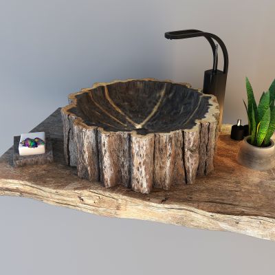 现代原木实木洗手盆