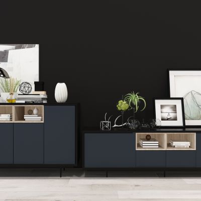 北欧电视柜边柜装饰画摆件组合