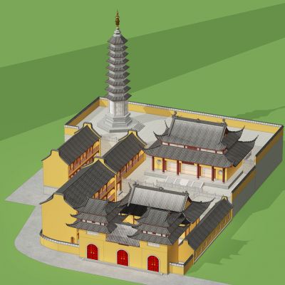 现代古建筑寺庙牌楼塔楼
