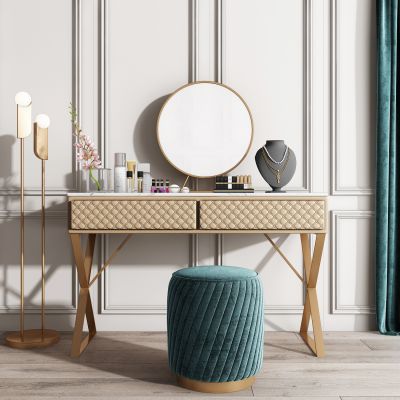 现代轻奢梳妆台化妆台化妆品圆形坐墩落地灯