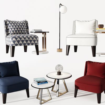 现代单人休息沙发椅子落地灯茶几边几组合