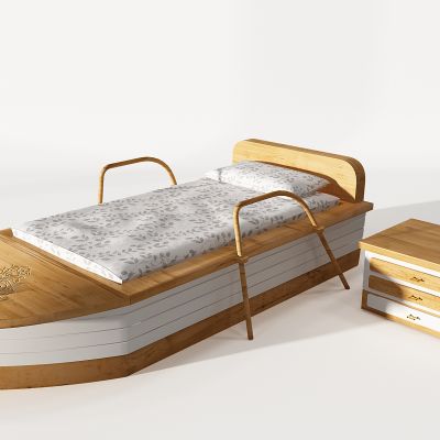 现代实木船形创意儿童床