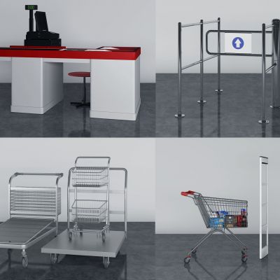 现代超市收银台购物车