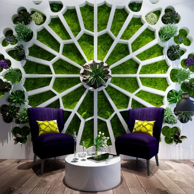 现代多肉植物壁龛花墙植物墙绿植墙