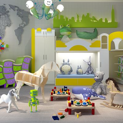 现代儿童房卡通柜子双层儿童上下铺床组合