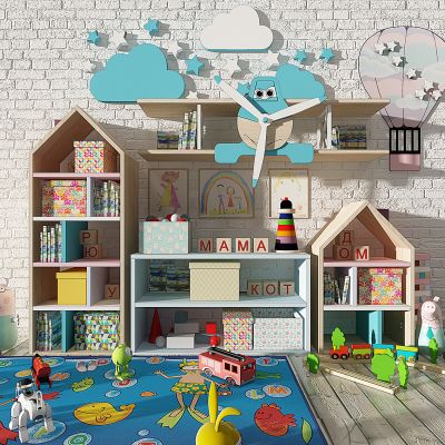 现代儿童柜子组合小猪佩琪玩具柜热气球