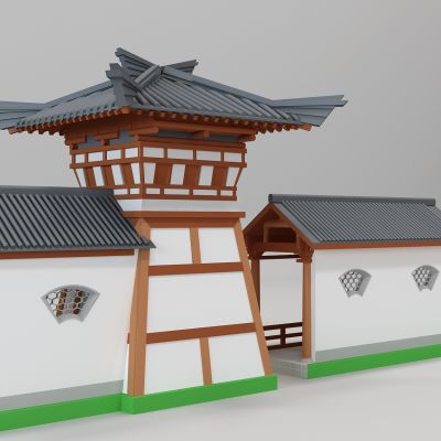 现代古建凉亭烽火台院墙