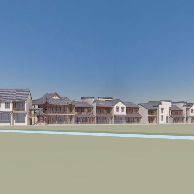 现代古建筑徽派建筑街景街道