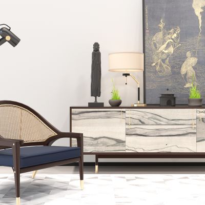 新中式电视柜休闲椅子