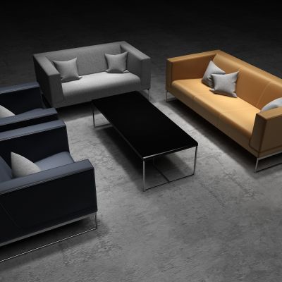 现代皮革办公沙发茶几