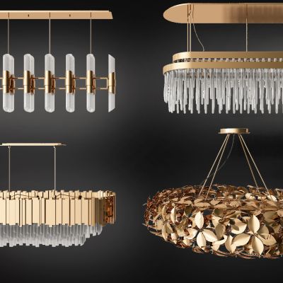 现代椭圆水晶灯金属叶子吊灯