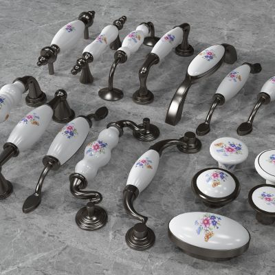 欧式仿古陶瓷红蓝花拉手把手组合