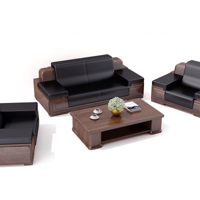 现代办公皮革沙发茶几