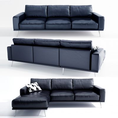 现代皮革办公转角沙发