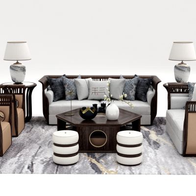 新中式沙发台灯组合