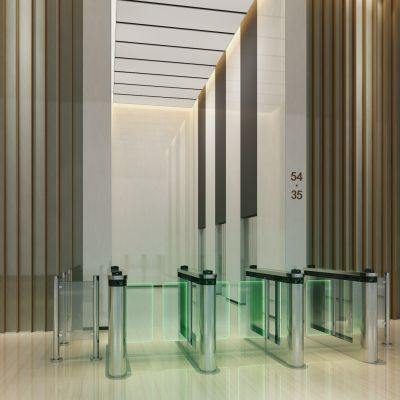 现代写字楼大堂电梯间闸机门禁