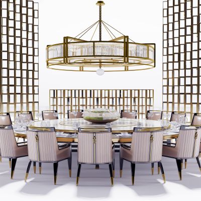 现代酒店包间圆形餐桌椅组合