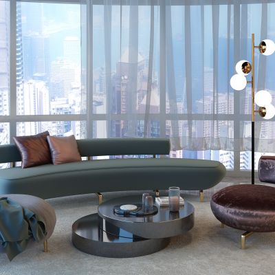 现代弧形异形沙发组合