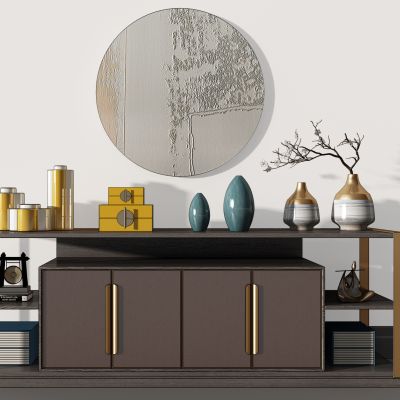 新中式装饰柜边柜玄关柜摆件挂画组合