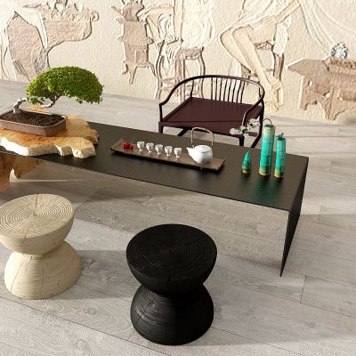 新中式木头钢板茶台茶桌椅茶具