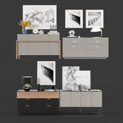 现代边柜端景台挂画组合