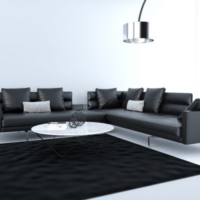 现代皮革办公转角沙发茶几落地灯