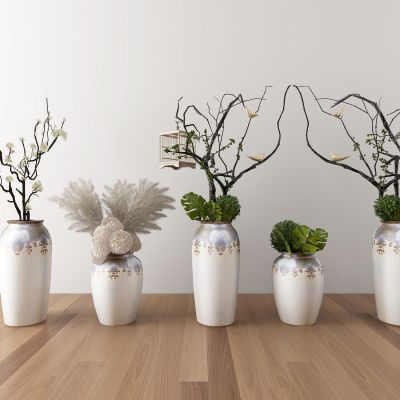 新中式盆栽花瓶干枝摆件3D模型