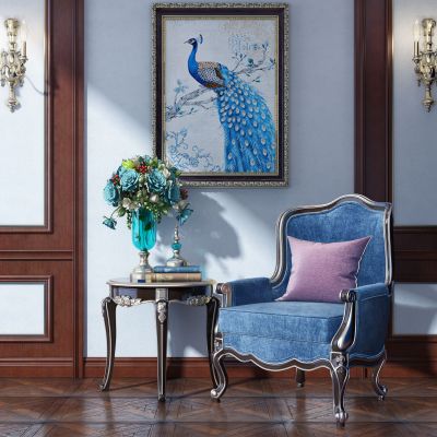 现代雕花单人沙发组合