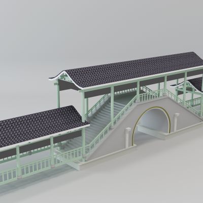 中式古建筑长廊观景台廊桥