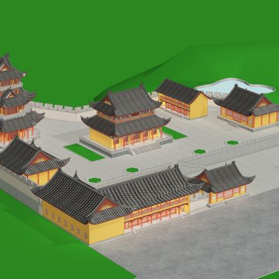 现代古建筑寺庙牌楼塔楼