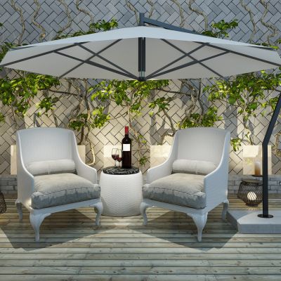 现代阳台户外休闲椅藤蔓墙植物墙绿植墙遮阳伞