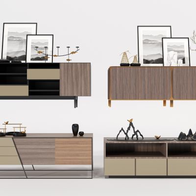 新中式实木电视柜摆件组合