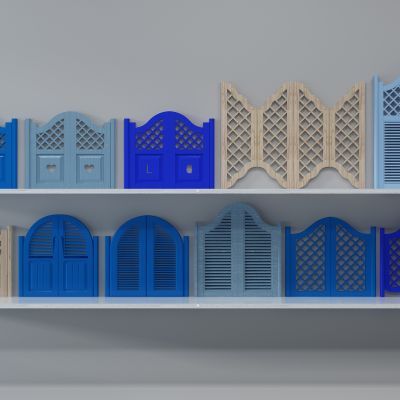 现代地中海实木百叶门栅栏隔断组合