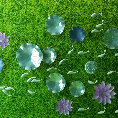 新中式荷花荷叶鱼群小鱼3D模型