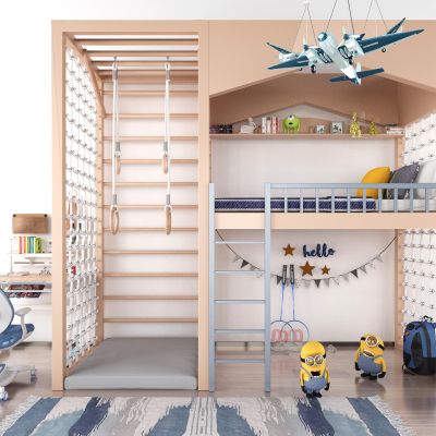 现代实木儿童床3D模型