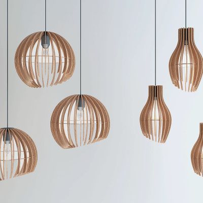 日式木质小吊灯