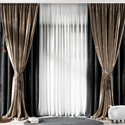 现代布艺窗帘纱帘儿童小猪坐凳座椅组合