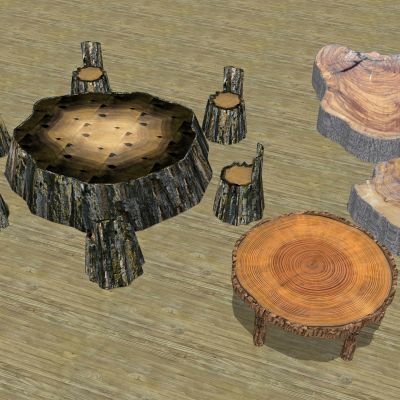 中式景观花园 庭院 木凳